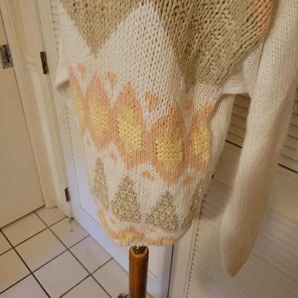 Vintage 80s Geometric Pastel Oversized Sweater Ashleigh Morgan L Long Pullover - Picture 2 of 7